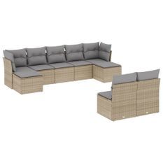 Salon de jardin avec coussins 9 pcs beige résine tressée
