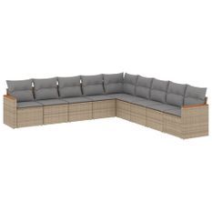 Salon de jardin avec coussins 9 pcs beige résine tressée