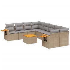 Salon de jardin avec coussins 9 pcs beige résine tressée