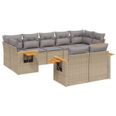 Salon de jardin avec coussins 9 pcs beige résine tressée