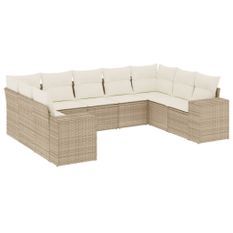 Salon de jardin avec coussins 9 pcs beige résine tressée