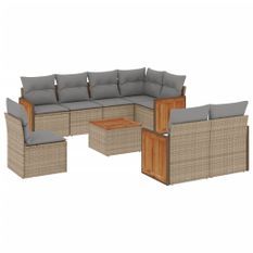 Salon de jardin avec coussins 9 pcs beige résine tressée