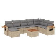 Salon de jardin avec coussins 9 pcs beige résine tressée