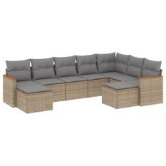 Salon de jardin avec coussins 9 pcs beige résine tressée
