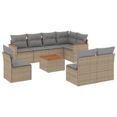 Salon de jardin avec coussins 9 pcs beige résine tressée