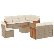 Salon de jardin avec coussins 9 pcs beige résine tressée