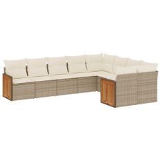 Salon de jardin avec coussins 9 pcs beige résine tressée