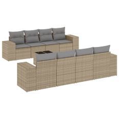 Salon de jardin avec coussins 9 pcs beige résine tressée