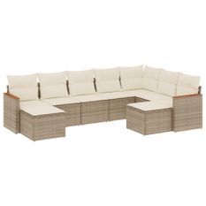 Salon de jardin avec coussins 9 pcs beige résine tressée