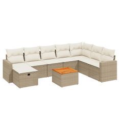 Salon de jardin avec coussins 9 pcs beige résine tressée
