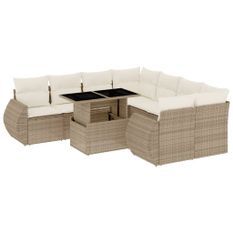 Salon de jardin avec coussins 9 pcs beige résine tressée