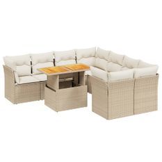 Salon de jardin avec coussins 9 pcs beige résine tressée