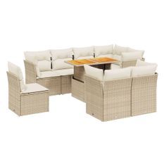 Salon de jardin avec coussins 9 pcs beige résine tressée