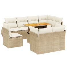 Salon de jardin avec coussins 9 pcs beige résine tressée