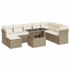 Salon de jardin avec coussins 9 pcs beige résine tressée