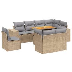 Salon de jardin avec coussins 9 pcs beige résine tressée