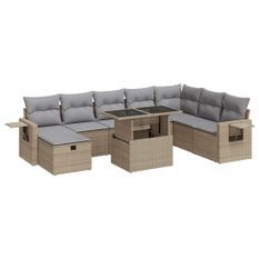 Salon de jardin avec coussins 9 pcs beige résine tressée