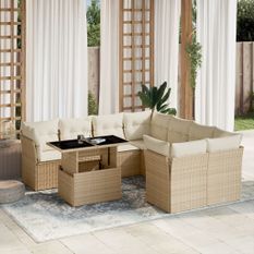 Salon de jardin avec coussins 9 pcs beige résine tressée