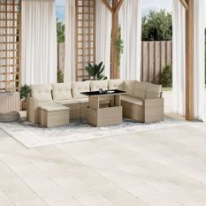 Salon de jardin avec coussins 9 pcs beige résine tressée