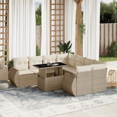 Salon de jardin avec coussins 9 pcs beige résine tressée