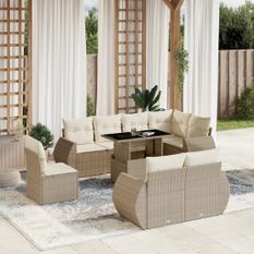 Salon de jardin avec coussins 9 pcs beige résine tressée