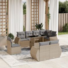 Salon de jardin avec coussins 9 pcs beige résine tressée