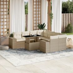 Salon de jardin avec coussins 9 pcs beige résine tressée