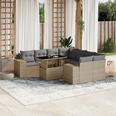 Salon de jardin avec coussins 9 pcs beige résine tressée