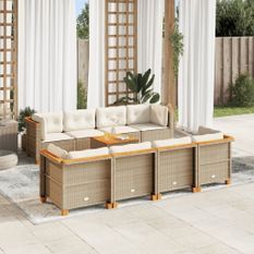 Salon de jardin avec coussins 9 pcs beige résine tressée