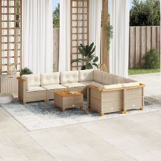 Salon de jardin avec coussins 9 pcs beige résine tressée