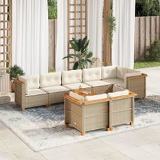 Salon de jardin avec coussins 9 pcs beige résine tressée