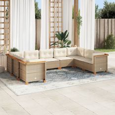 Salon de jardin avec coussins 9 pcs beige résine tressée