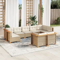 Salon de jardin avec coussins 9 pcs beige résine tressée