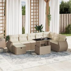 Salon de jardin avec coussins 9 pcs beige résine tressée