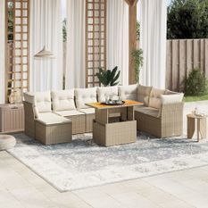 Salon de jardin avec coussins 9 pcs beige résine tressée