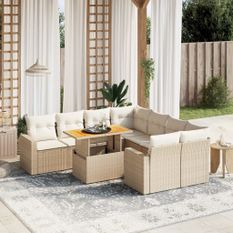 Salon de jardin avec coussins 9 pcs beige résine tressée