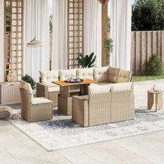 Salon de jardin avec coussins 9 pcs beige résine tressée