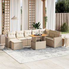 Salon de jardin avec coussins 9 pcs beige résine tressée