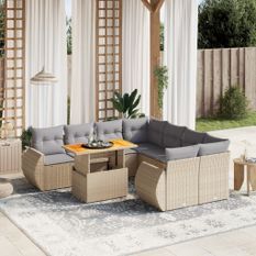 Salon de jardin avec coussins 9 pcs beige résine tressée