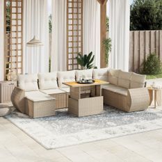 Salon de jardin avec coussins 9 pcs beige résine tressée