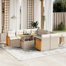 Salon de jardin avec coussins 9 pcs beige résine tressée