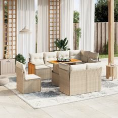 Salon de jardin avec coussins 9 pcs beige résine tressée