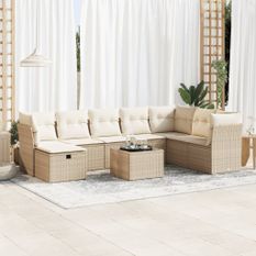 Salon de jardin avec coussins 9 pcs beige résine tressée