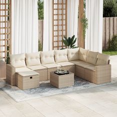 Salon de jardin avec coussins 9 pcs beige résine tressée