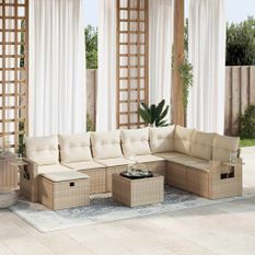 Salon de jardin avec coussins 9 pcs beige résine tressée