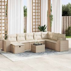 Salon de jardin avec coussins 9 pcs beige résine tressée