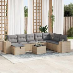 Salon de jardin avec coussins 9 pcs beige résine tressée