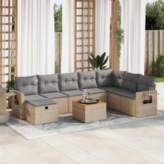 Salon de jardin avec coussins 9 pcs beige résine tressée