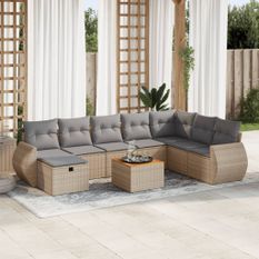 Salon de jardin avec coussins 9 pcs beige résine tressée