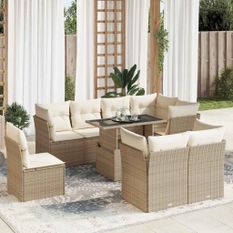 Salon de jardin avec coussins 9 pcs beige résine tressée